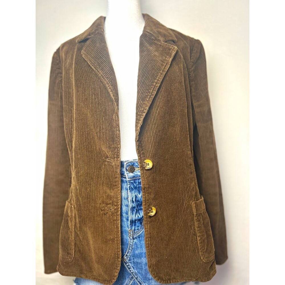 New York & Company Women’s Brown Corduroy Fitted Short Blazer Jacket Button L